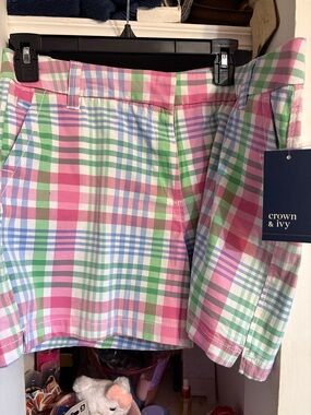 crown & ivy Pink, Green & Blue Plaid Skort